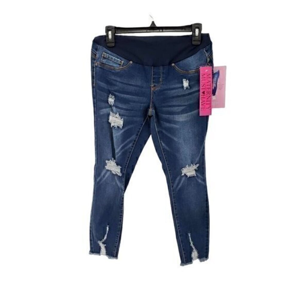 Bella Vida Womens Cropped Jeans Blue Distressed Pull On Stretch Maternity S New